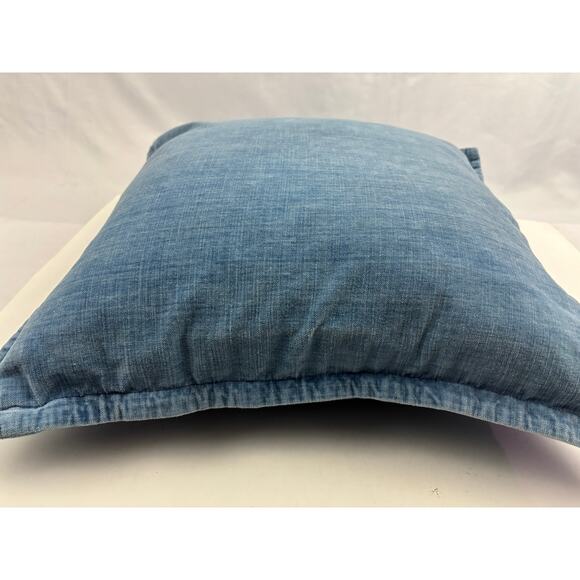 Pottery Barn Blue Denim Decorative Pillow 100% Cotton 20" x 20" Down Feathers - Picture 3 of 11